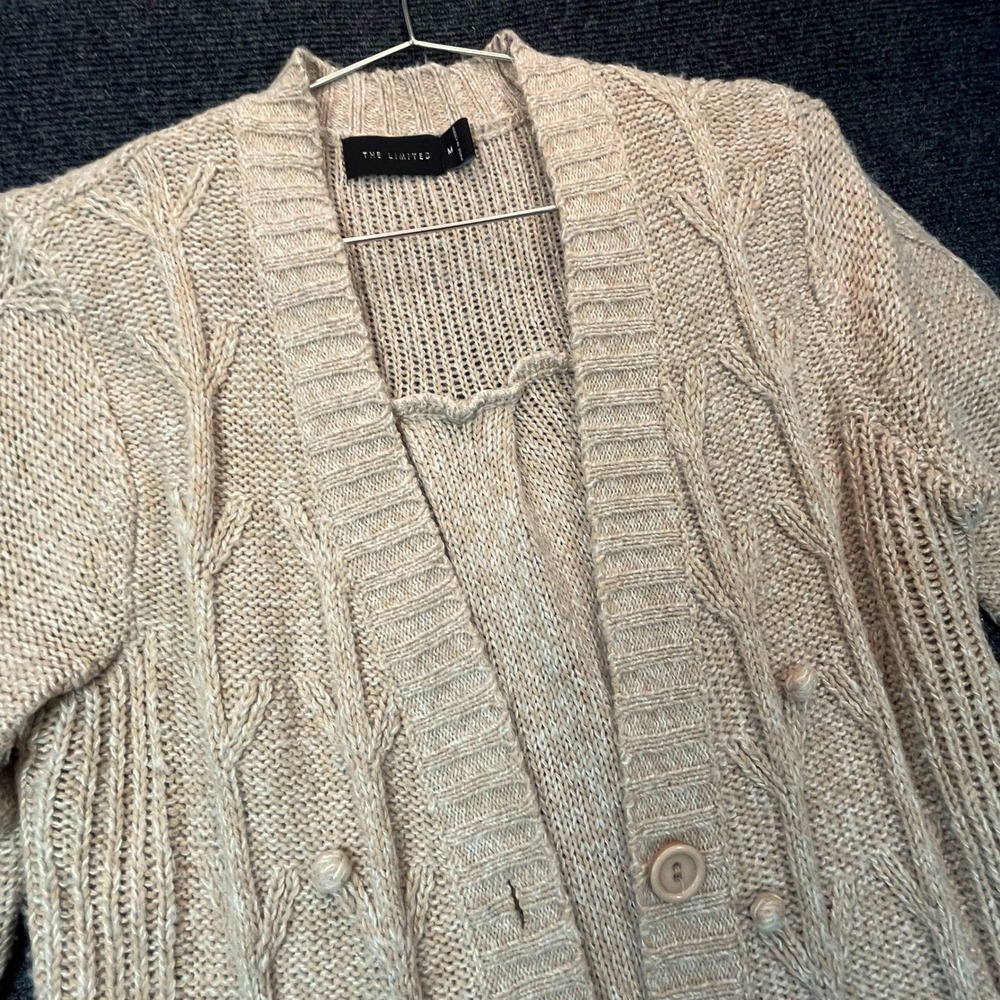 The Limited Longline Cardigan Duster M Camel Brown Wool Blend Cable Knit Peasant